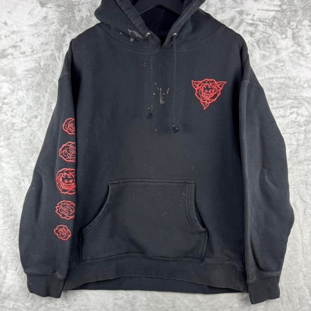 Vintage Spitfire Rose Pullover Hoodie Embroidered Mens M/L Skater Y2K Grunge